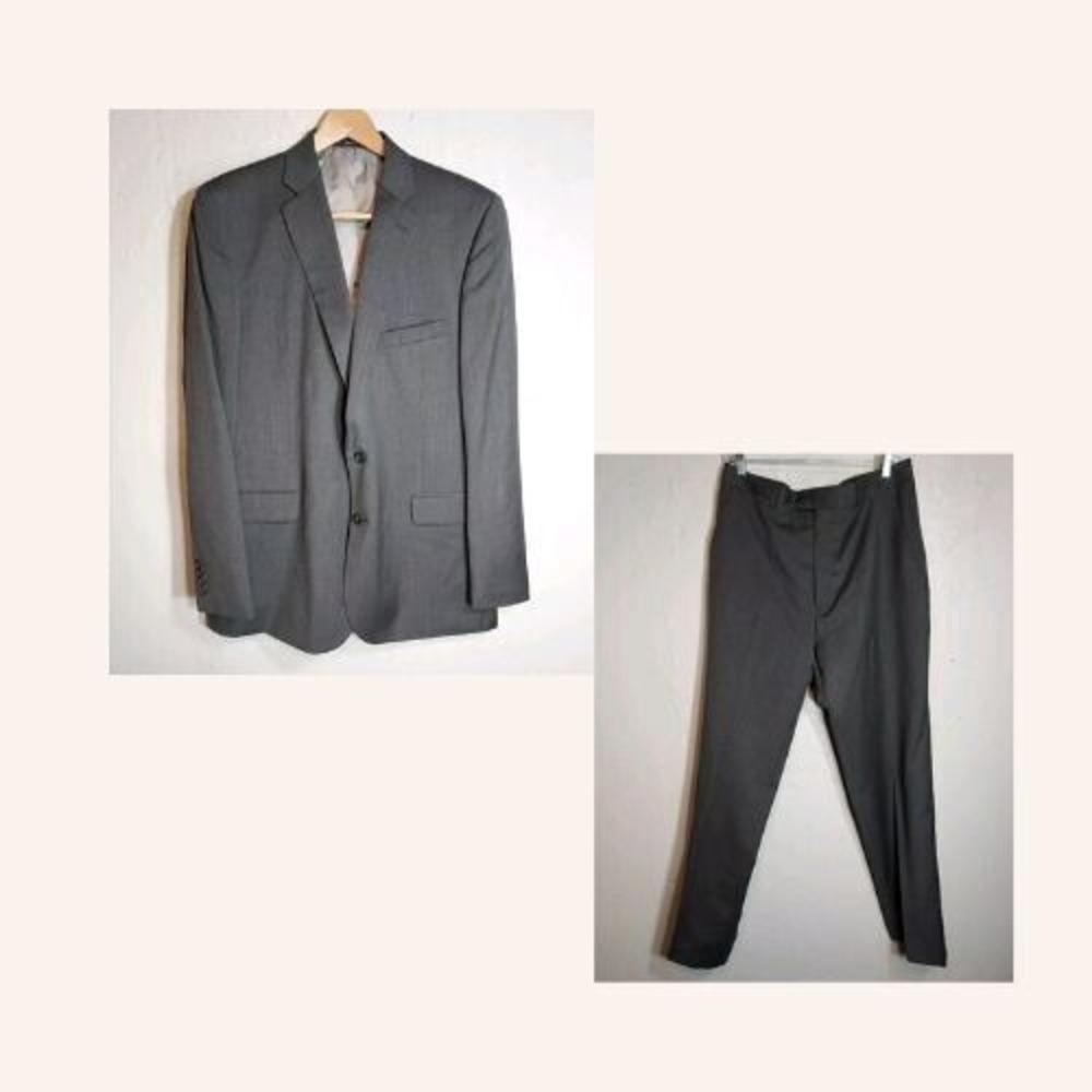 Stafford Classic Suit Separates 46 Long 100% Wool Charcoal Grey 2-Piece Suit